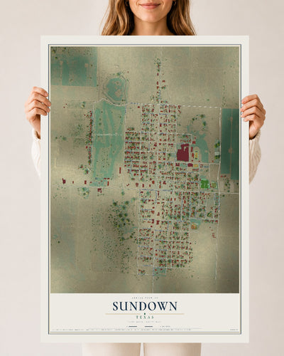 Map of Sundown, Texas, 24 x 36 inch unframed archival matte print