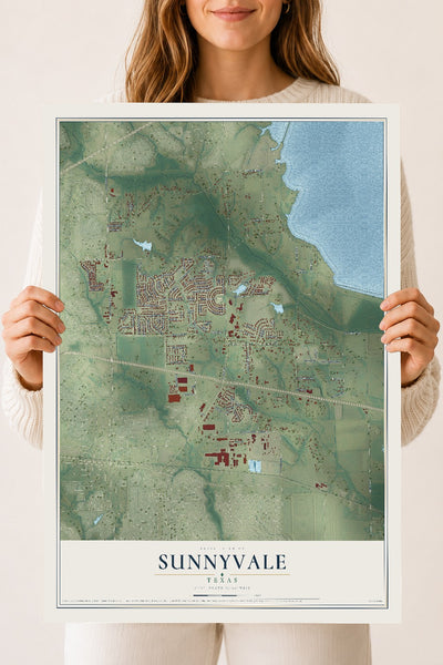 Map of Sunnyvale, Texas, 18 x 24 inch unframed archival matte print