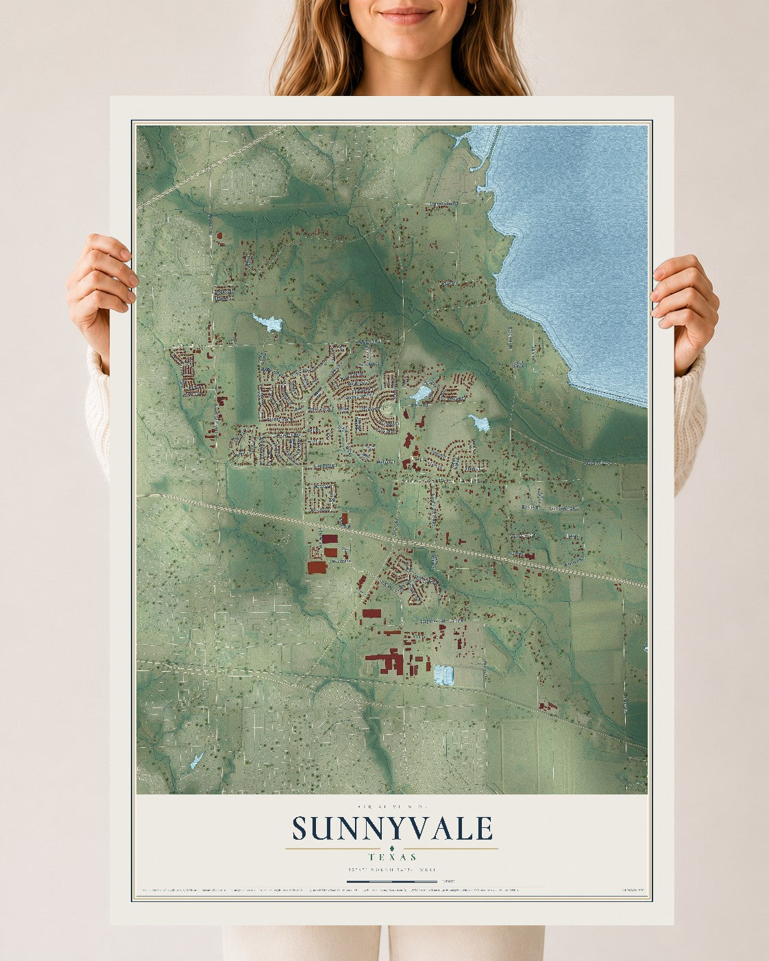 Map of Sunnyvale, Texas, 24 x 36 inch unframed archival matte print