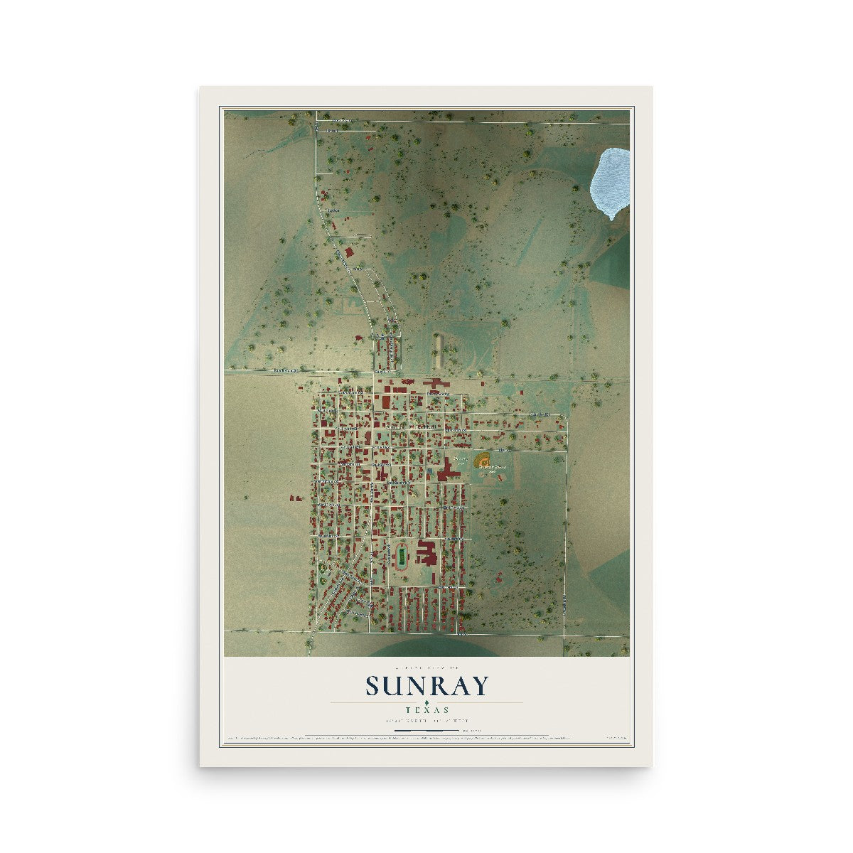 Map of Sunray, Texas, 12 x 18 inch unframed archival matte print