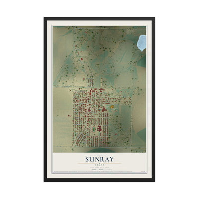 Map of Sunray, Texas, 12 x 18 inch print in a black wood frame