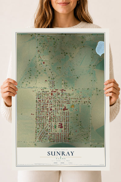 Map of Sunray, Texas, 18 x 24 inch unframed archival matte print