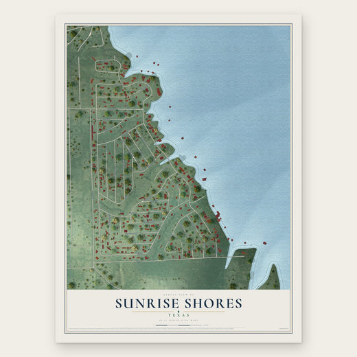 Sunrise Shores, Texas map print, the full design