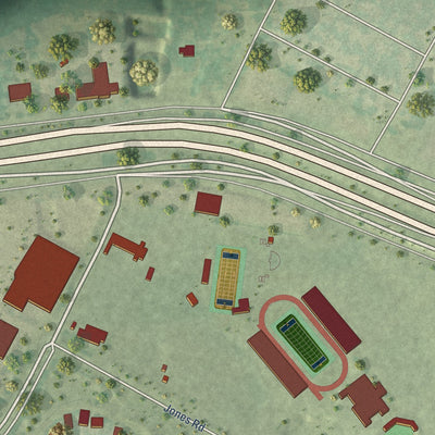 Close-up of the map of Sunset Valley, Texas print showing street and building detail