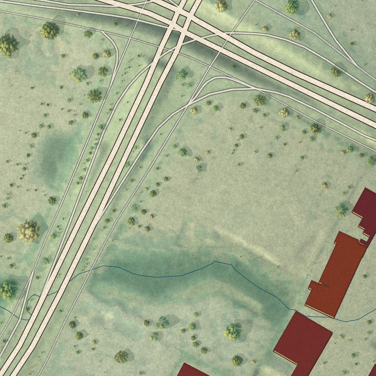Second close-up of the map of Sunset Valley, Texas print showing more streets and buildings