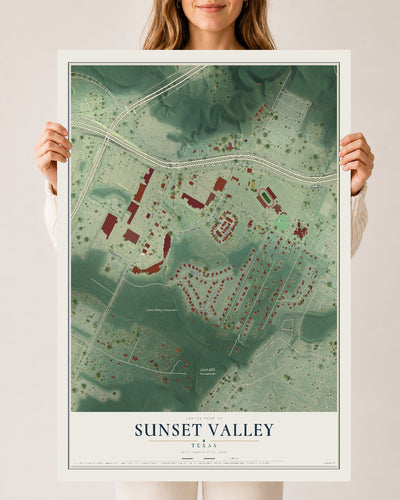 Map of Sunset Valley, Texas, 24 x 36 inch unframed archival matte print