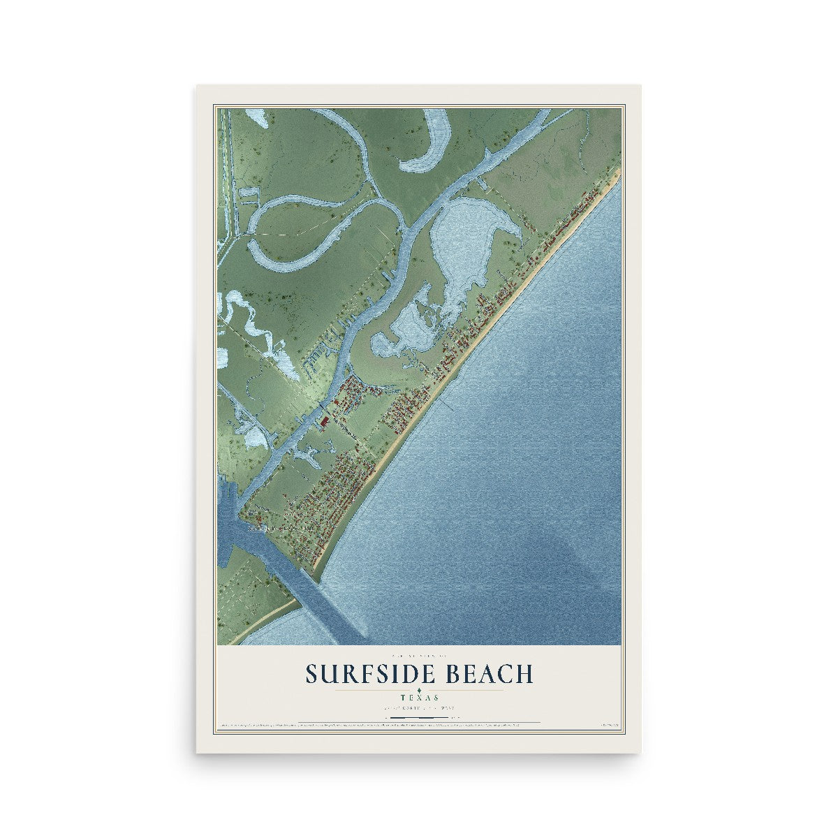 Map of Surfside Beach, Texas, 12 x 18 inch unframed archival matte print