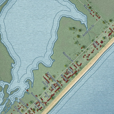 Second close-up of the map of Surfside Beach, Texas print showing more streets and buildings