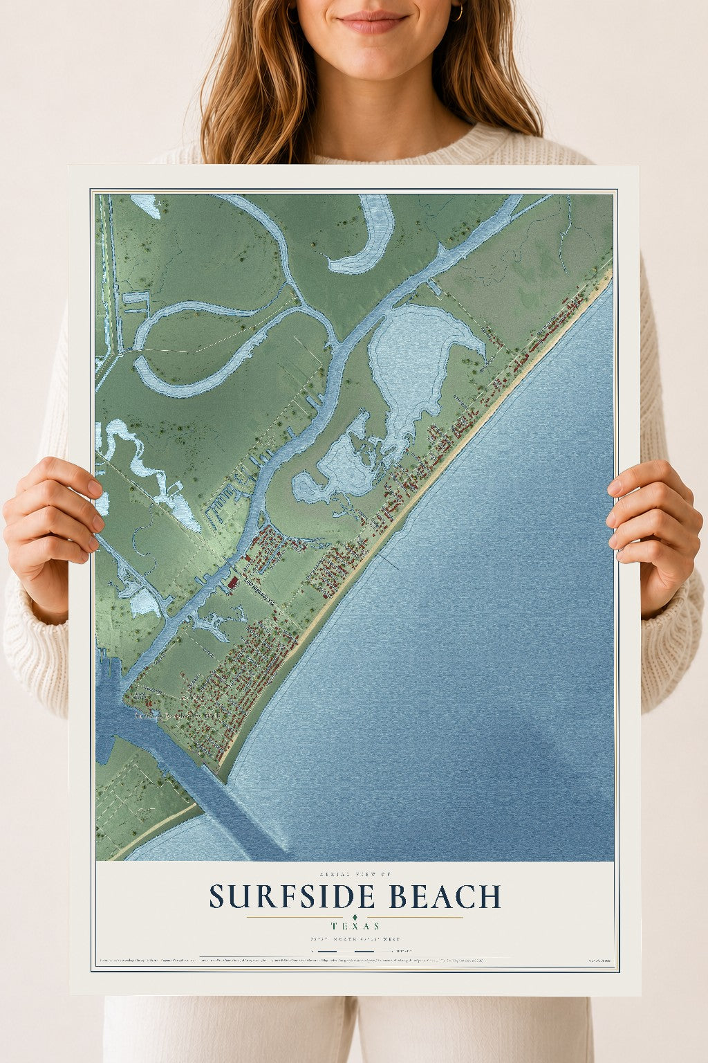 Map of Surfside Beach, Texas, 18 x 24 inch unframed archival matte print