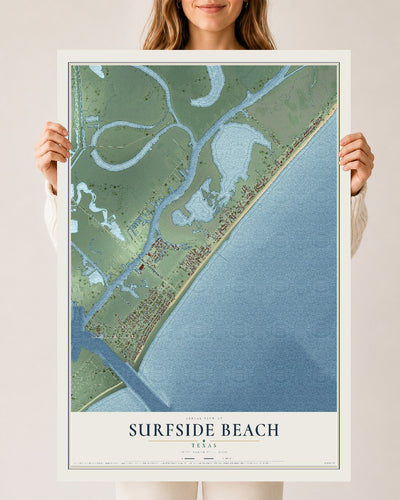 Map of Surfside Beach, Texas, 24 x 36 inch unframed archival matte print