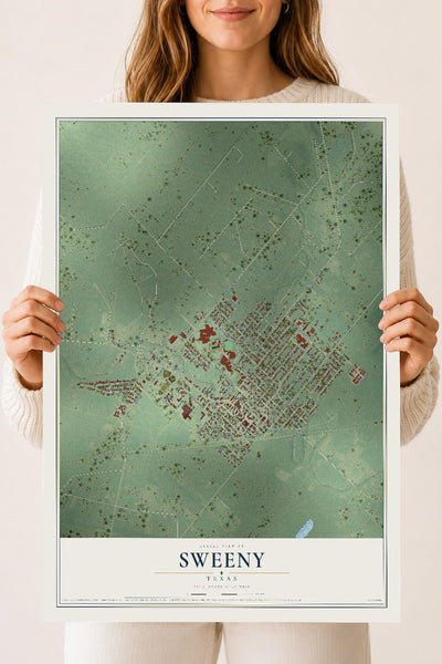 Map of Sweeny, Texas, 18 x 24 inch unframed archival matte print