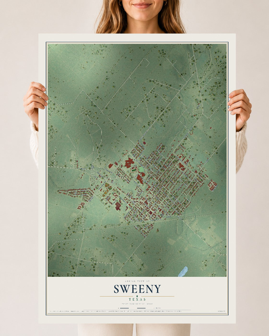 Map of Sweeny, Texas, 24 x 36 inch unframed archival matte print