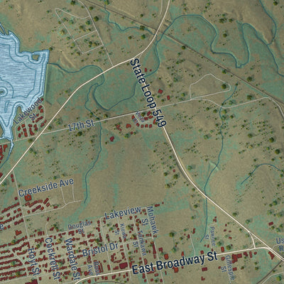 Second close-up of the map of Sweetwater, Texas print showing more streets and buildings