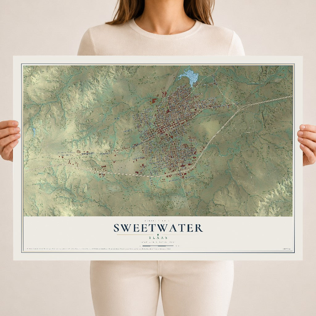 Map of Sweetwater, Texas, 18 x 24 inch unframed archival matte print