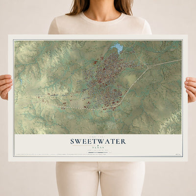 Map of Sweetwater, Texas, 18 x 24 inch unframed archival matte print