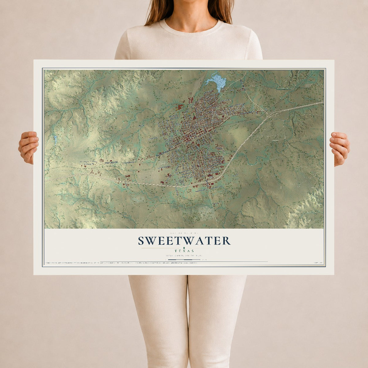 Map of Sweetwater, Texas, 24 x 36 inch unframed archival matte print