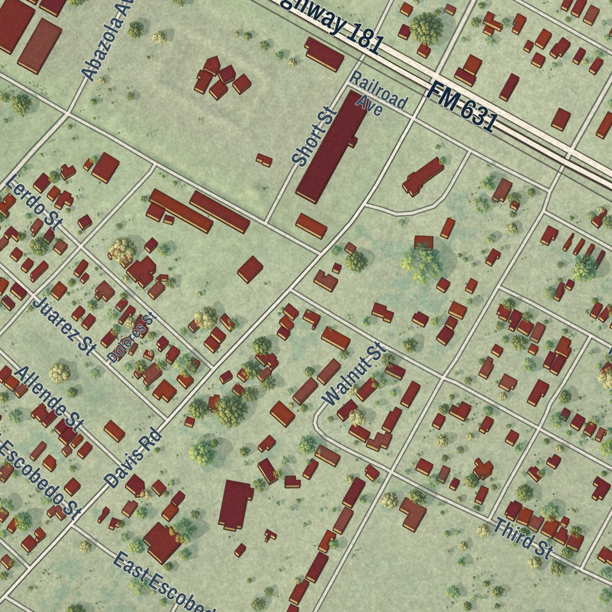Second close-up of the map of Taft, Texas print showing more streets and buildings