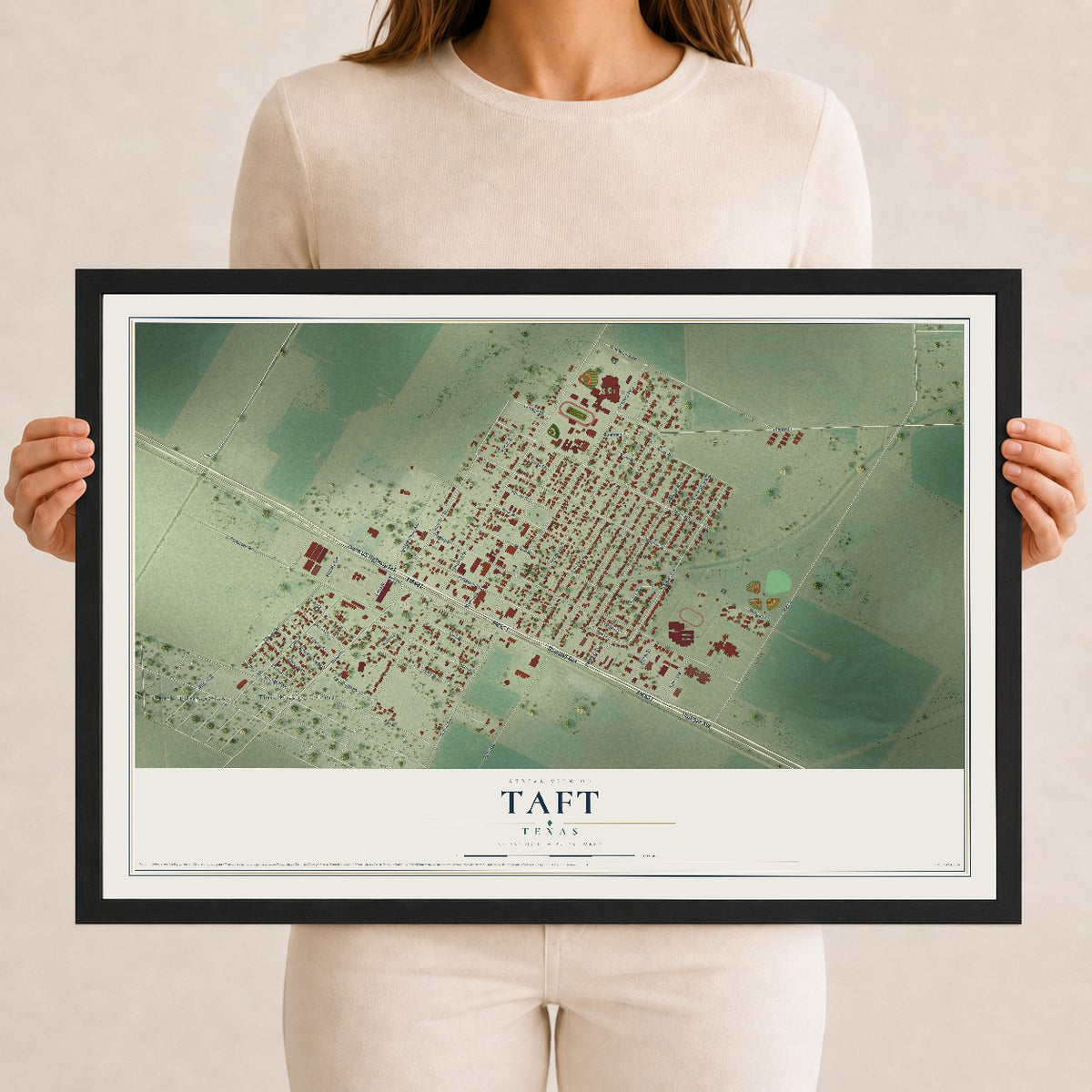 Map of Taft, Texas, 12 x 18 inch print in a black wood frame