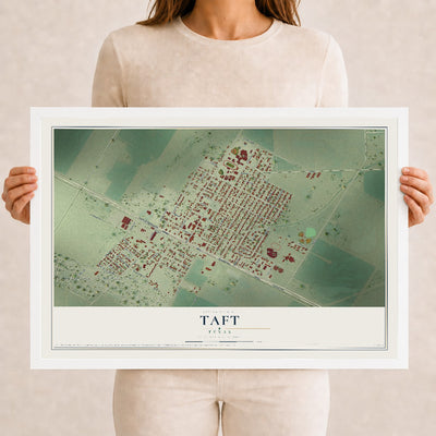 Map of Taft, Texas, 12 x 18 inch print in a white wood frame