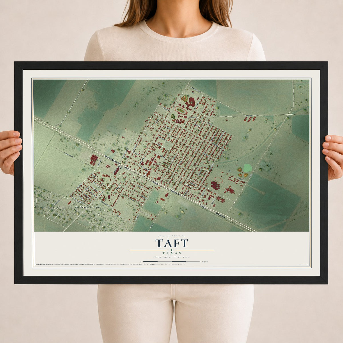 Map of Taft, Texas, 18 x 24 inch print in a black wood frame