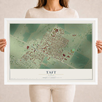 Map of Taft, Texas, 18 x 24 inch print in a white wood frame