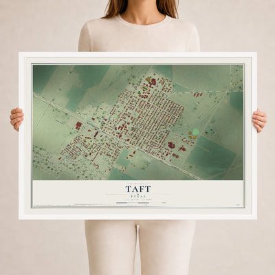 Map of Taft, Texas, 24 x 36 inch print in a white wood frame