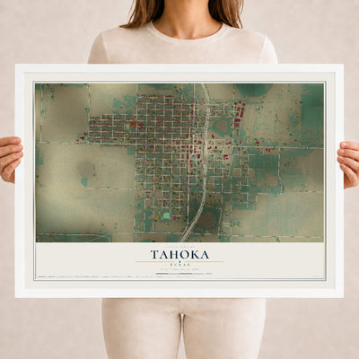 Map of Tahoka, Texas, 18 x 24 inch print in a white wood frame