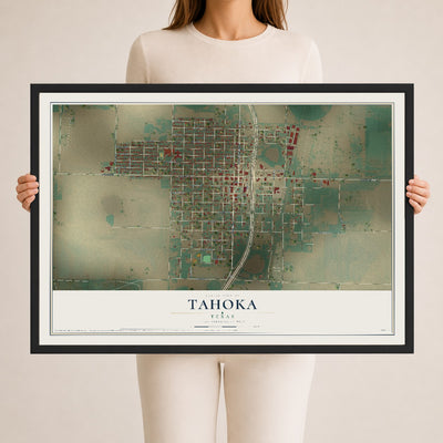 Map of Tahoka, Texas, 24 x 36 inch print in a black wood frame