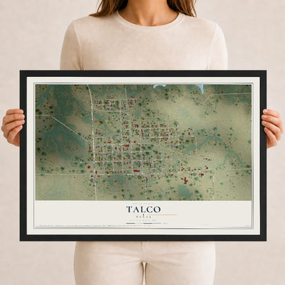 Map of Talco, Texas, 12 x 18 inch print in a black wood frame