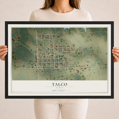 Map of Talco, Texas, 18 x 24 inch print in a black wood frame