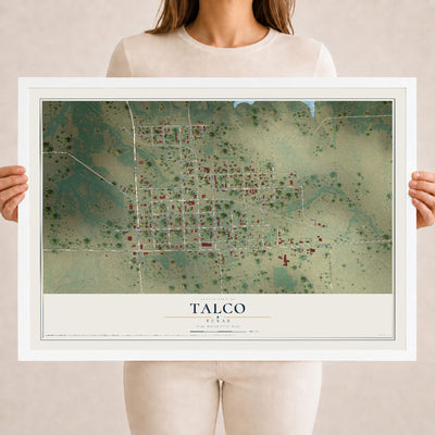 Map of Talco, Texas, 18 x 24 inch print in a white wood frame