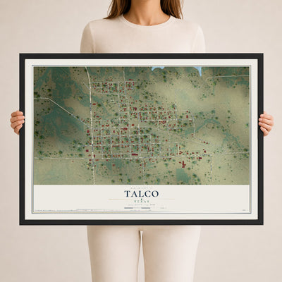 Map of Talco, Texas, 24 x 36 inch print in a black wood frame