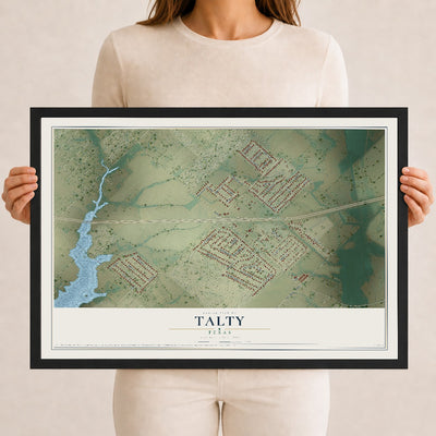 Map of Talty, Texas, 12 x 18 inch print in a black wood frame