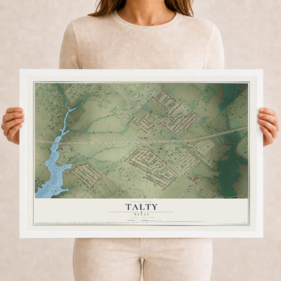 Map of Talty, Texas, 12 x 18 inch print in a white wood frame