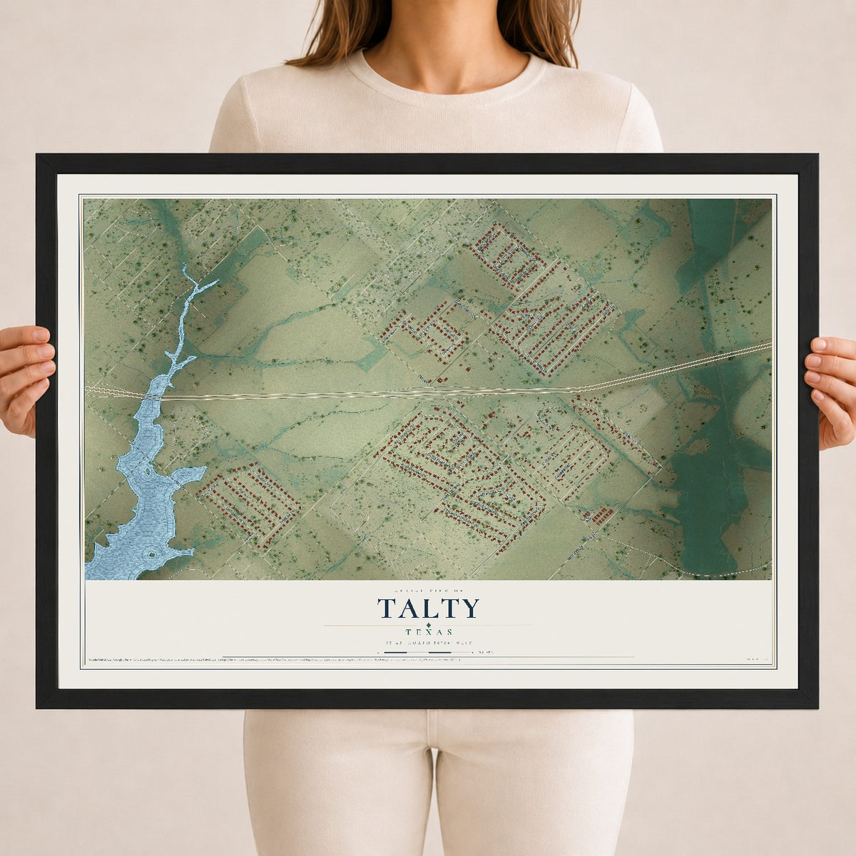 Map of Talty, Texas, 18 x 24 inch print in a black wood frame