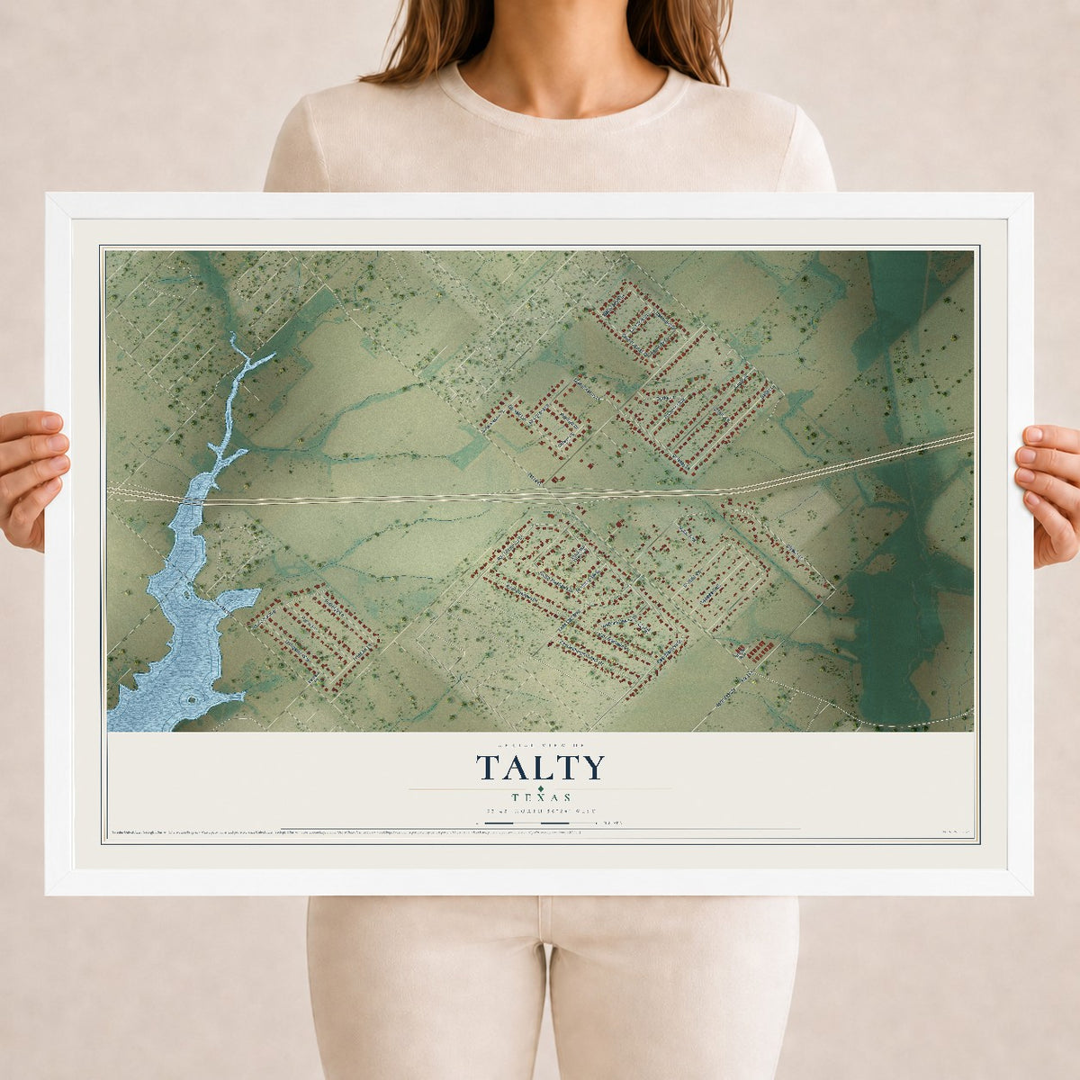 Map of Talty, Texas, 18 x 24 inch print in a white wood frame