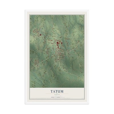 Map of Tatum, Texas, 12 x 18 inch print in a white wood frame