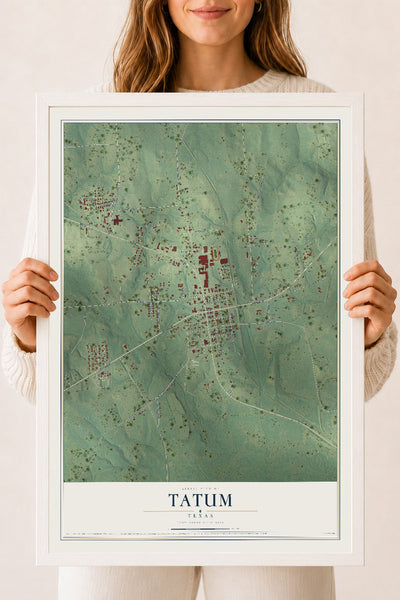 Map of Tatum, Texas, 18 x 24 inch print in a white wood frame