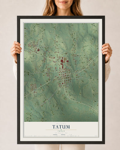 Map of Tatum, Texas, 24 x 36 inch print in a black wood frame