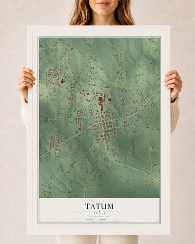 Map of Tatum, Texas, 24 x 36 inch print in a white wood frame