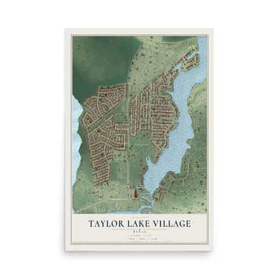 Map of Taylor Lake Village, Texas, 12 x 18 inch unframed archival matte print