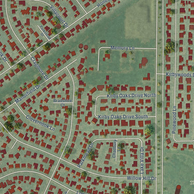 Close-up of the map of Taylor Lake Village, Texas print showing street and building detail