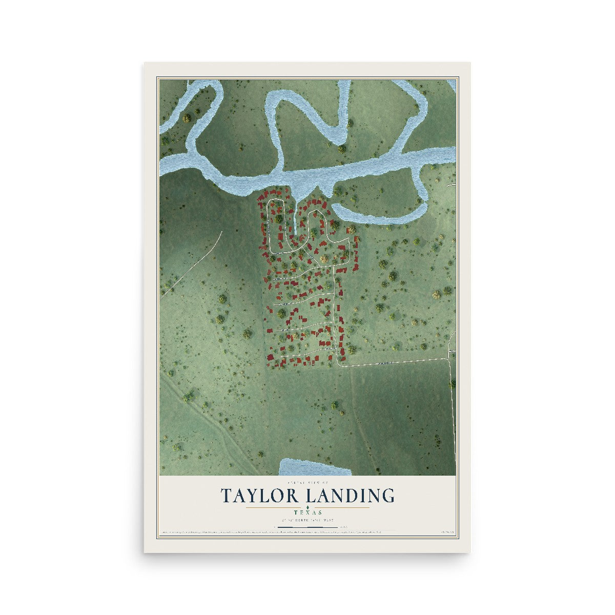 Map of Taylor Landing, Texas, 12 x 18 inch unframed archival matte print