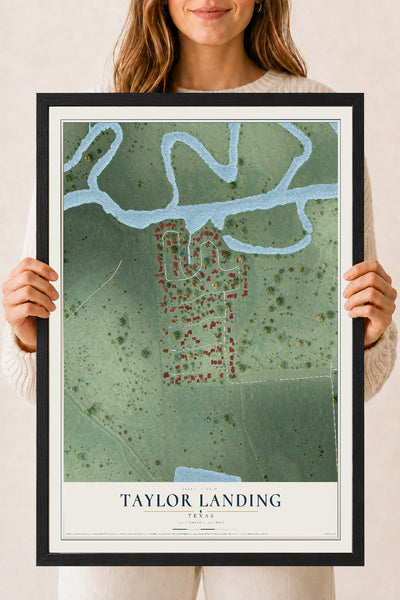 Map of Taylor Landing, Texas, 18 x 24 inch print in a black wood frame