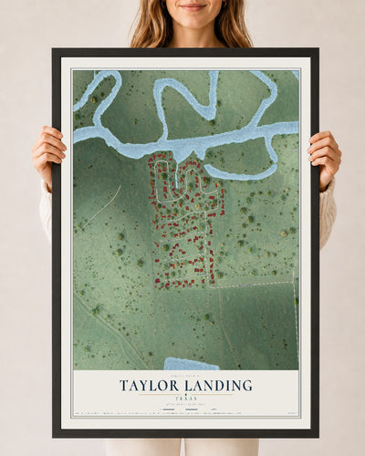 Map of Taylor Landing, Texas, 24 x 36 inch print in a black wood frame
