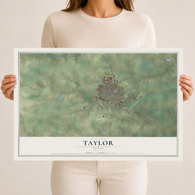 Map of Taylor, Texas, 12 x 18 inch unframed archival matte print