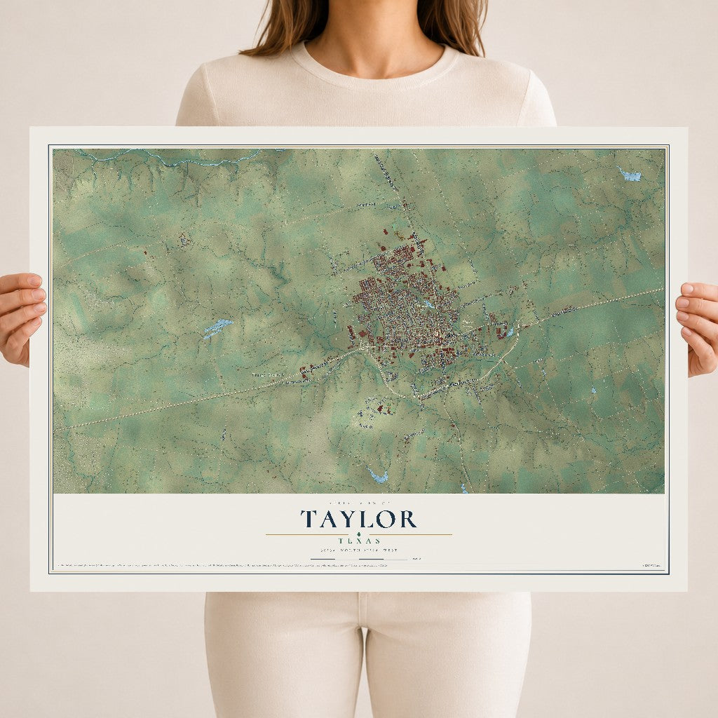 Map of Taylor, Texas, 18 x 24 inch unframed archival matte print