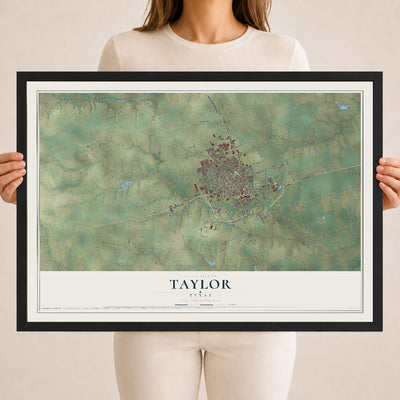 Map of Taylor, Texas, 18 x 24 inch print in a black wood frame