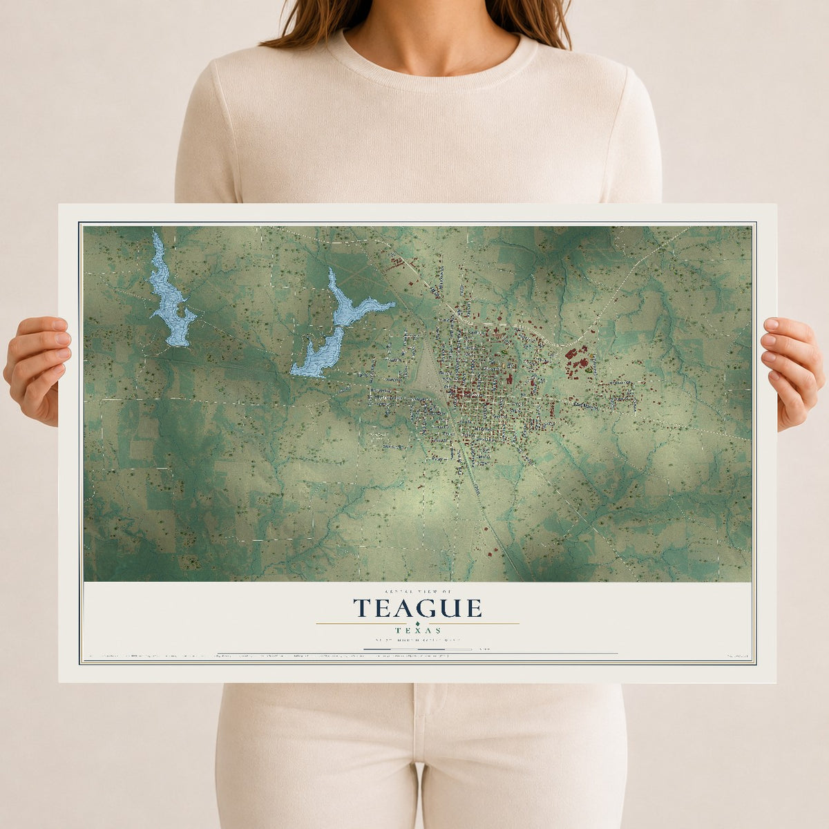 Map of Teague, Texas, 12 x 18 inch unframed archival matte print