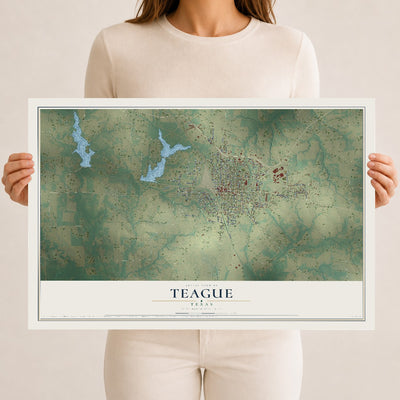 Map of Teague, Texas, 12 x 18 inch unframed archival matte print